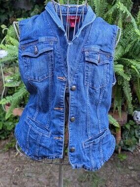 Chaps Vintage Blue Denim Women's Vest with Button Front Sz XL